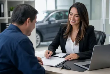 Despachante orientando cliente sobre o licenciamento de veículo.